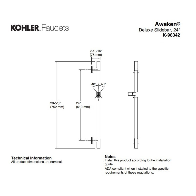 Kohler 98342-F2-BV Awaken 24" Deluxe Slidebar Vibrant Brushed Bronze