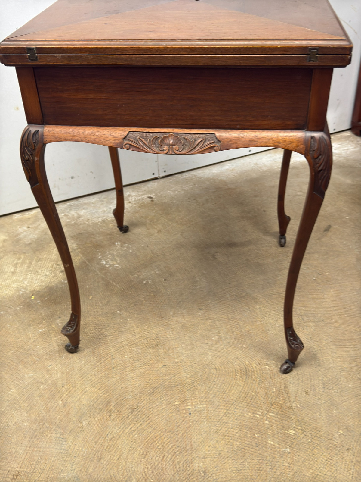 antique french walnut game table handkerchief carved stand card 1800s