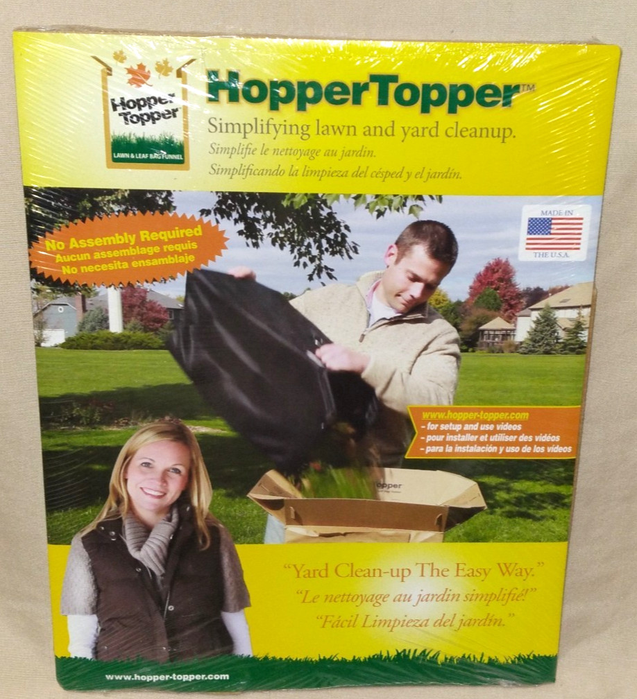 HOPPER TOPPER Lawn Leaf Yard Cleanup Funnel Easy To Store & Reusable Made In USA