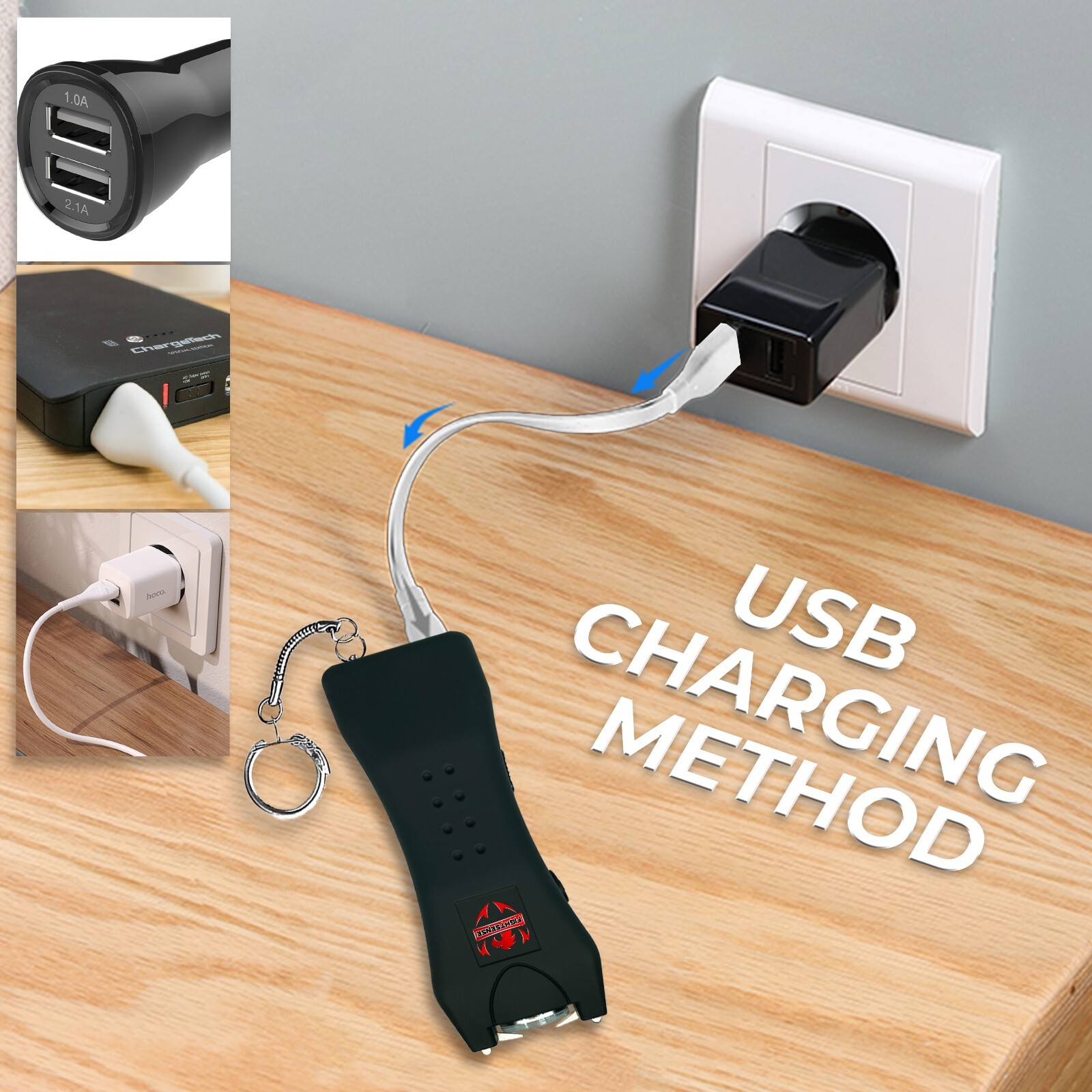 FIGHTSENSE Rechargeable Stun Gun 10 Mil Volts With Led Light Extremely Powerful