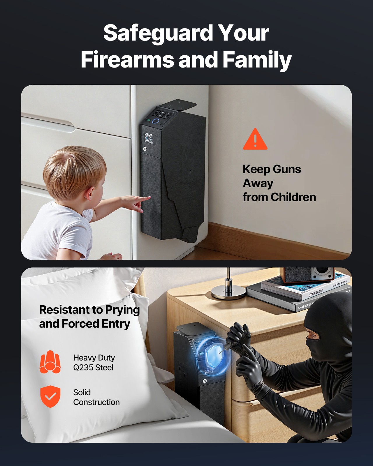 Uimoso Gun Safe Slider w/ Screen Fingerprint/Password/Key for 1 Pistol&Magazine