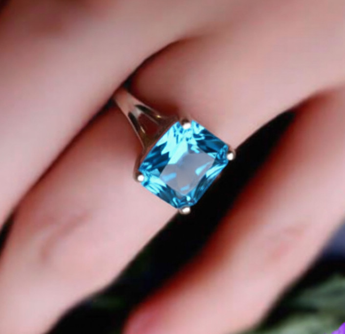 Swiss Blue Topaz Gemstone Handmade 925 Sterling Silver Jewelry Ring All Size