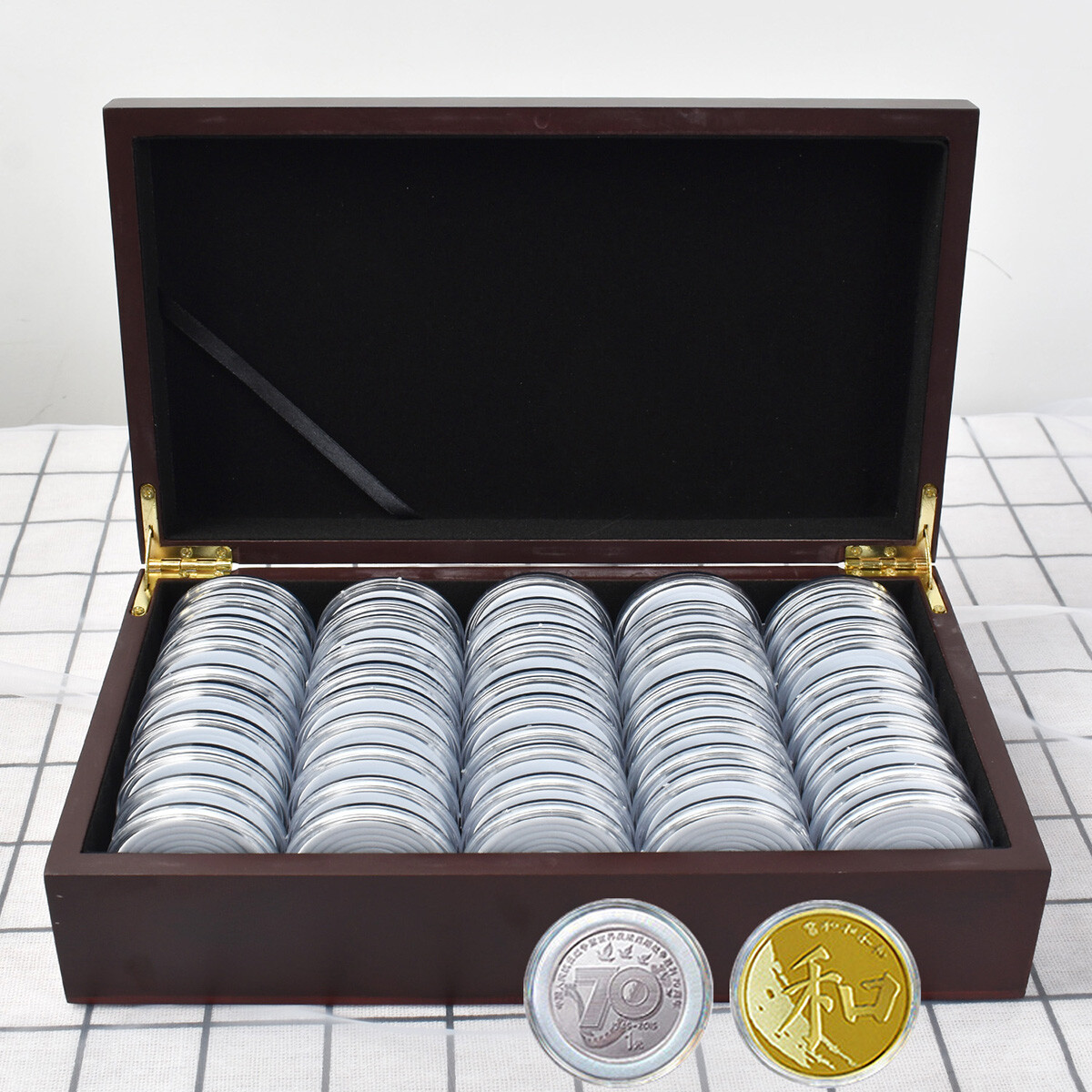 50 Pcs 46Mm Coin Capsule Case Gasket Holder Wooden Portable Storage Box Case