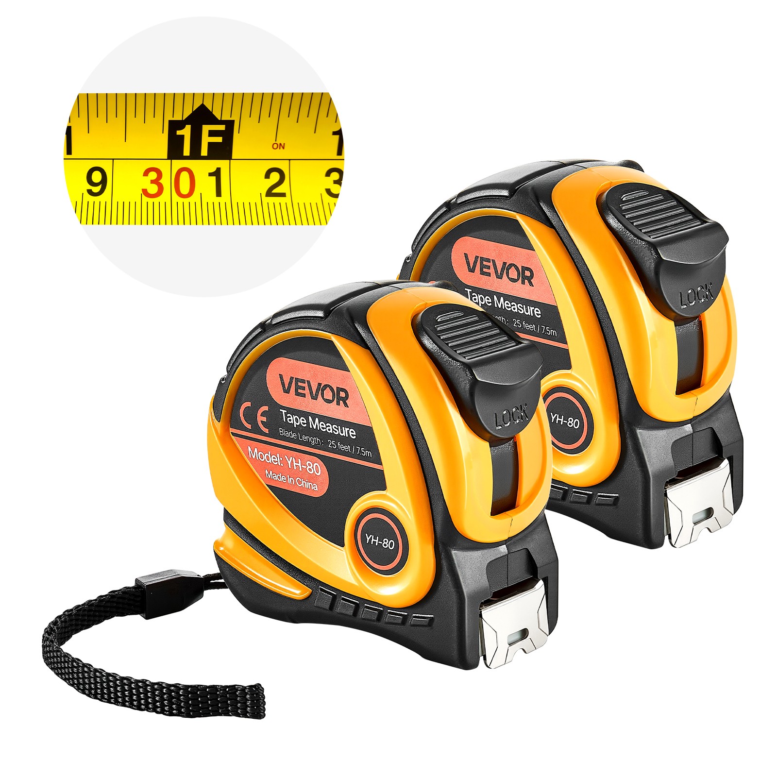 VEVOR 2 Packs Tape Measure 25ft Retractable Imperial Metric for Outdoor