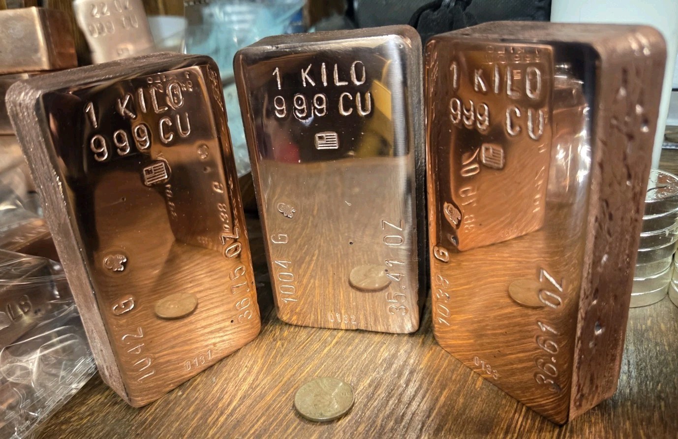 1 Kilo Hand Poured Solid Copper Bullion Bar .999 Pure Fine Copper Kg Ingot