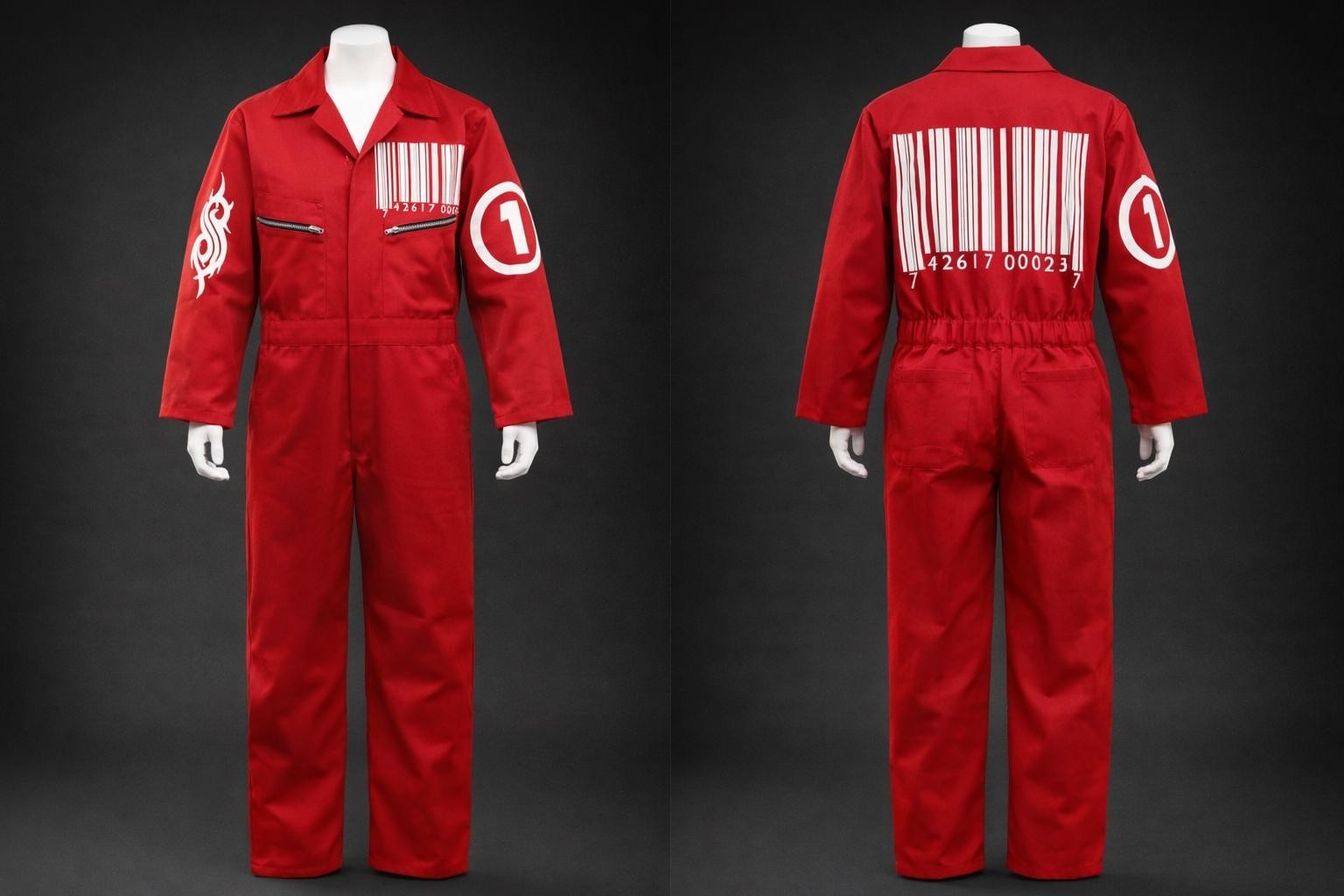 Red Barcode Jumpsuit Industrial Workwear Costume Slipkn Style Coverall