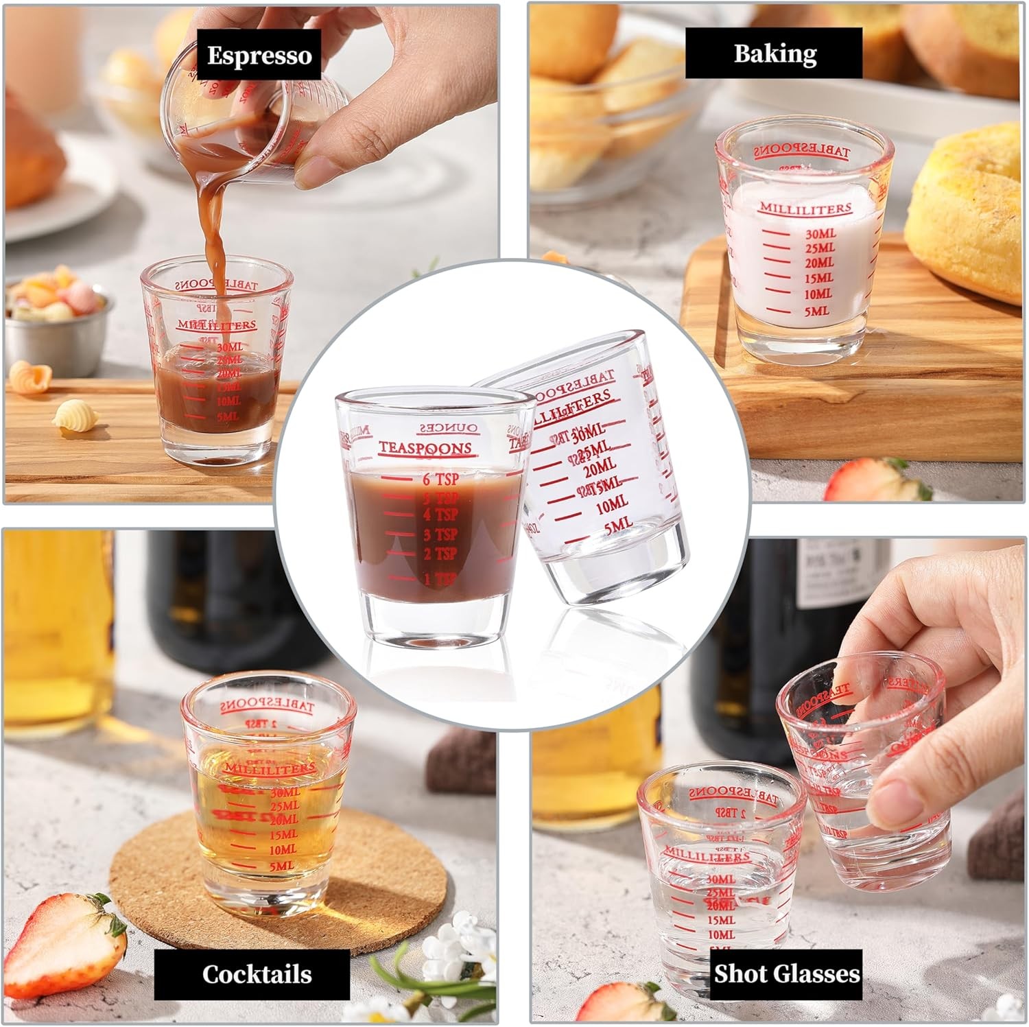 Shot Glass Measuring Cup, 2PCS Measuring Shot Glasses, Thick Base Liquid Measuri