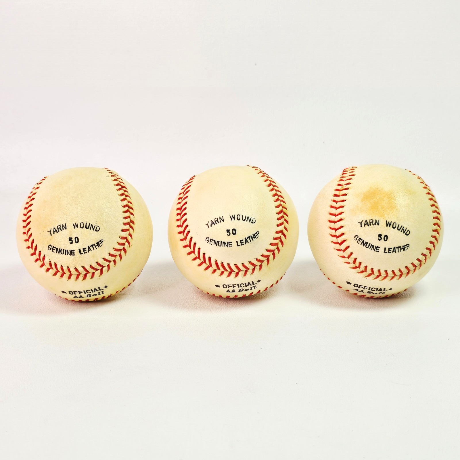 Official AA Baseball Yarn Wound 50 Genuine Leather GM 9" Set of 3 Baseballs