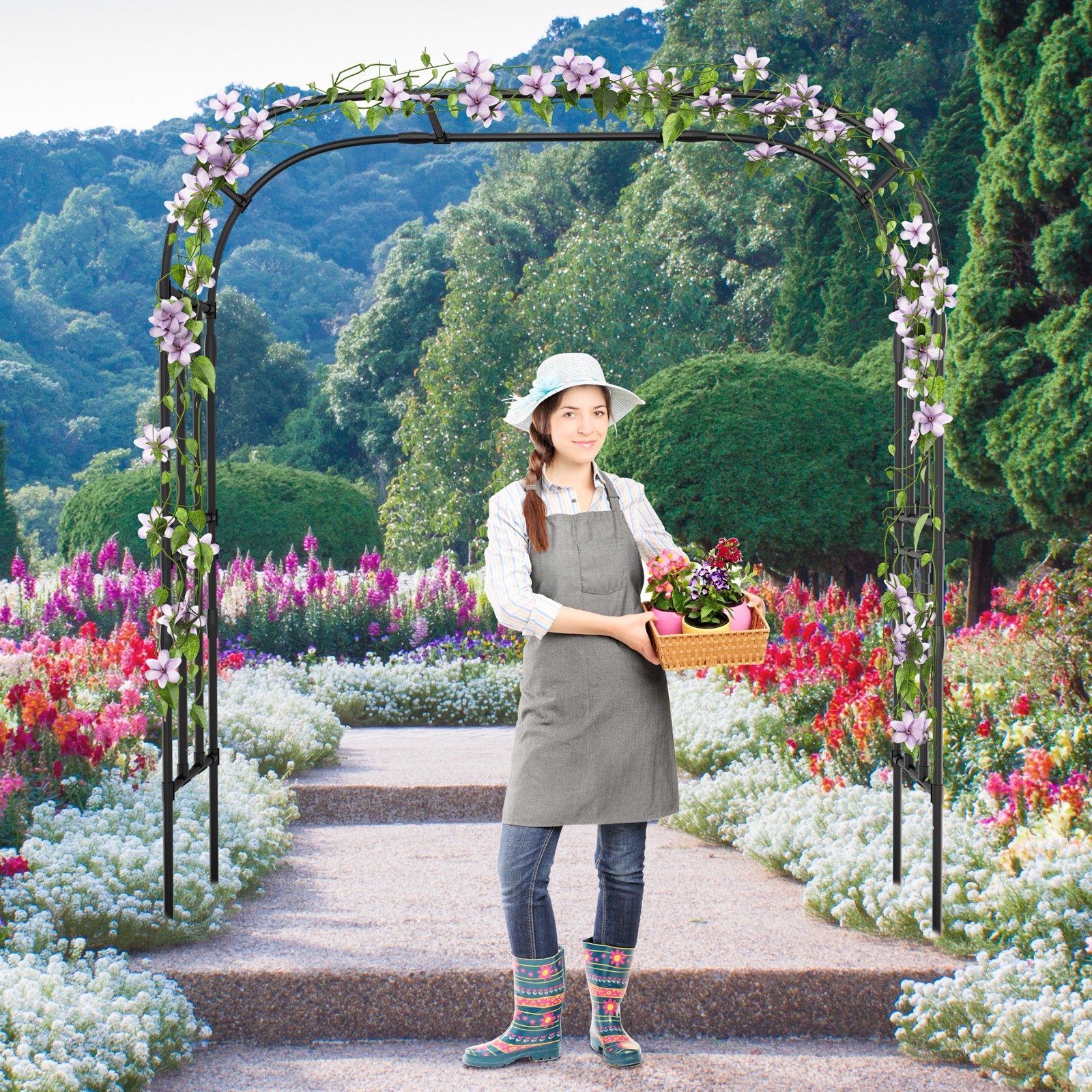 Docred Climbing Plant Trellis - Metal Garden Arch & Arbor Structure for Outdoor.