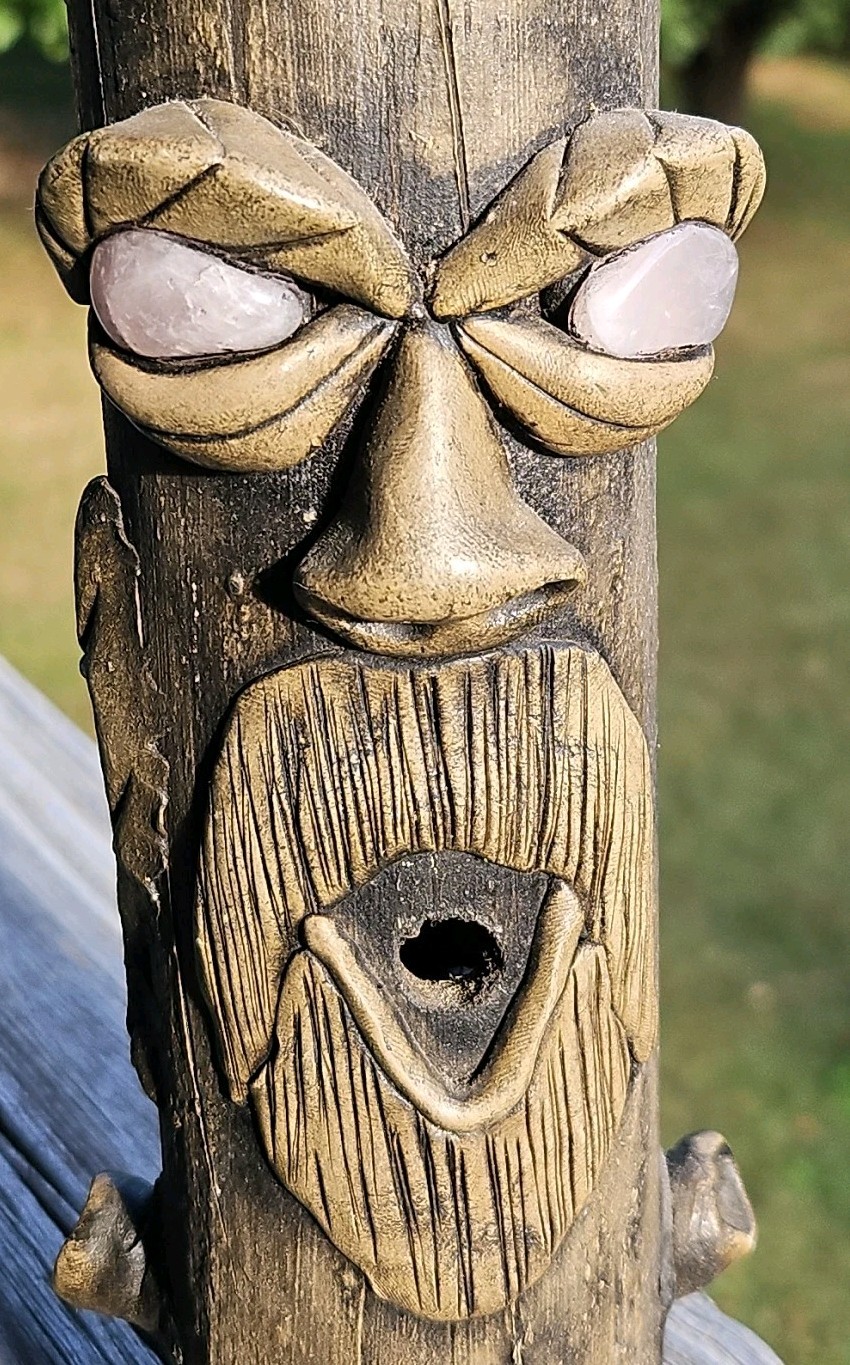 Tree Tower Incense Burner, Tiki Face With Stone Eyes, Smoker, Smoke