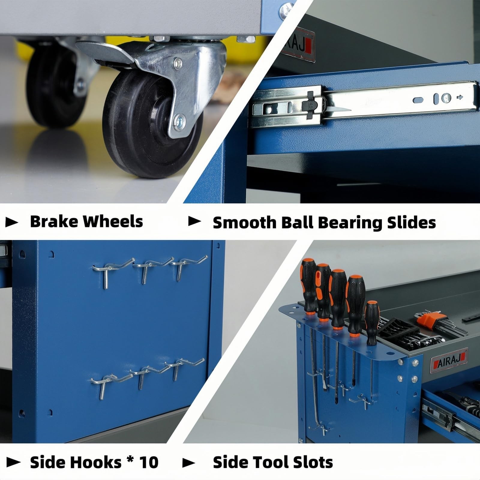 Heavy Duty 3 Tier Rolling Tool Cart,440LBS Mechanic Tool Cart with Drawers