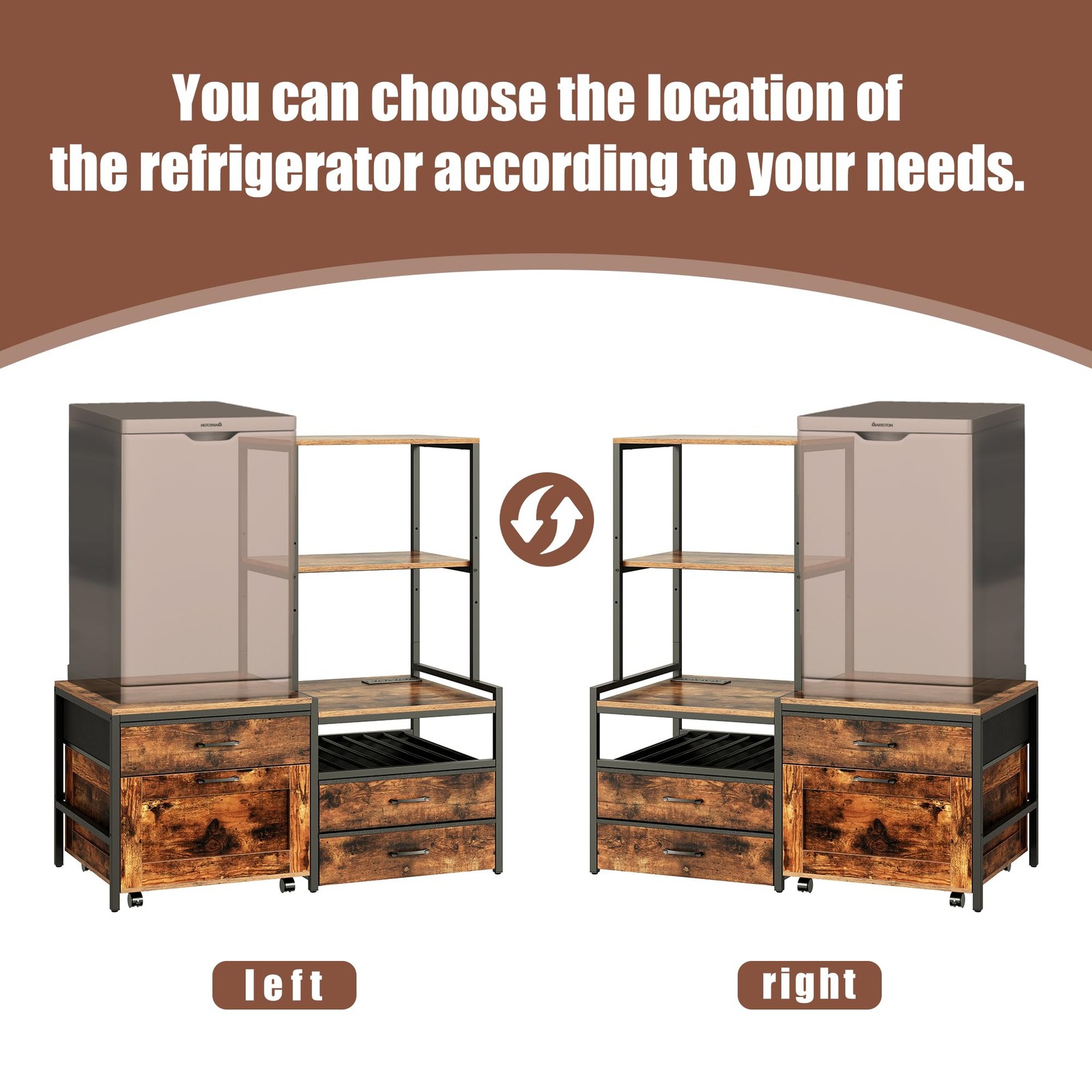 Mini Fridge Stand with Wine Rack Power Outlet Microwave Oven Stand Coffee Bar