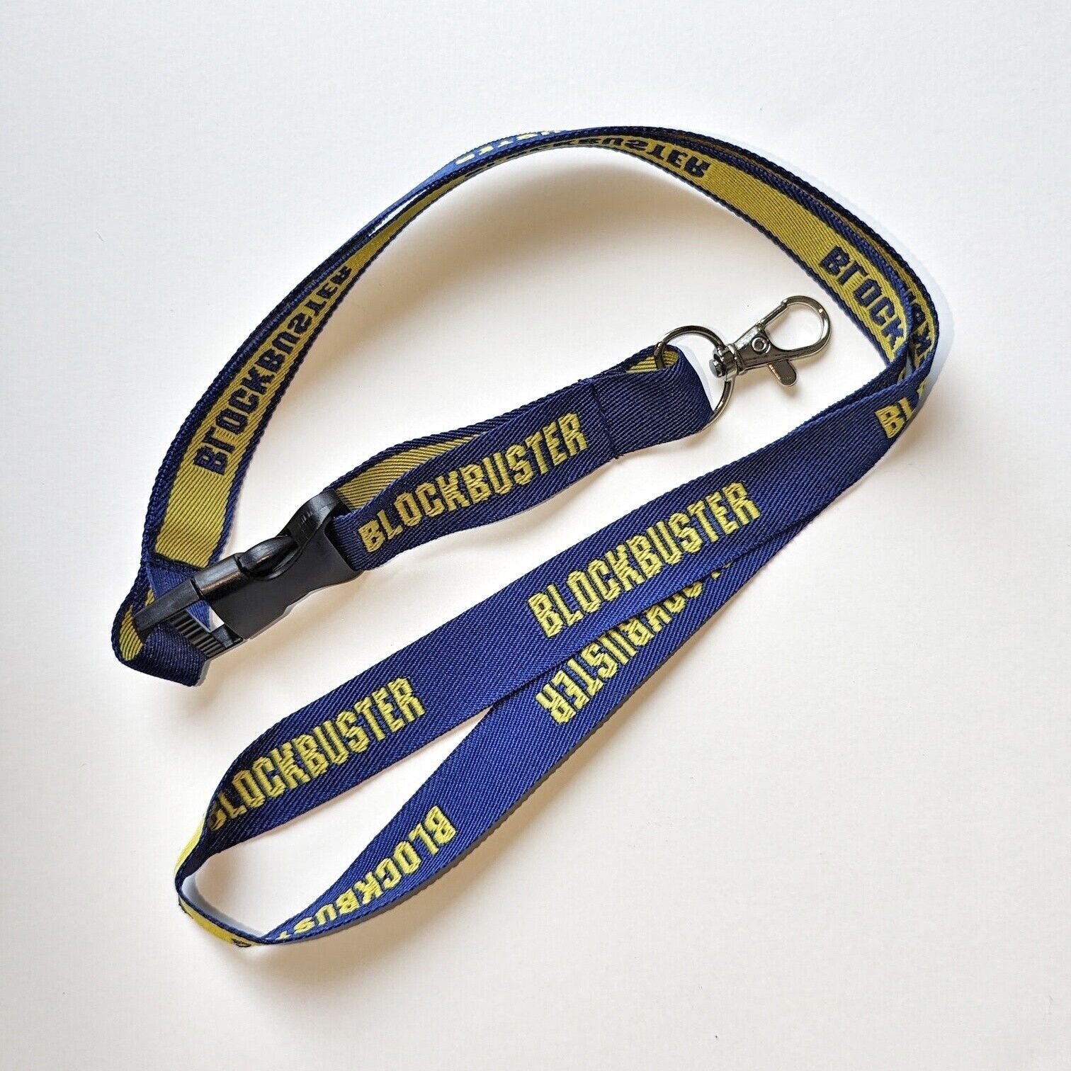 Lanyard Blockbuster Video! 90s Retro Blue Yellow Keychain Necklace Key Holder