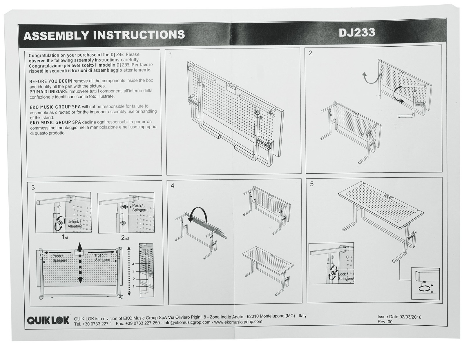 Quik Lok DJ233 Foldable DJ Table Workstation w/Perforated Shelf for Ventilation