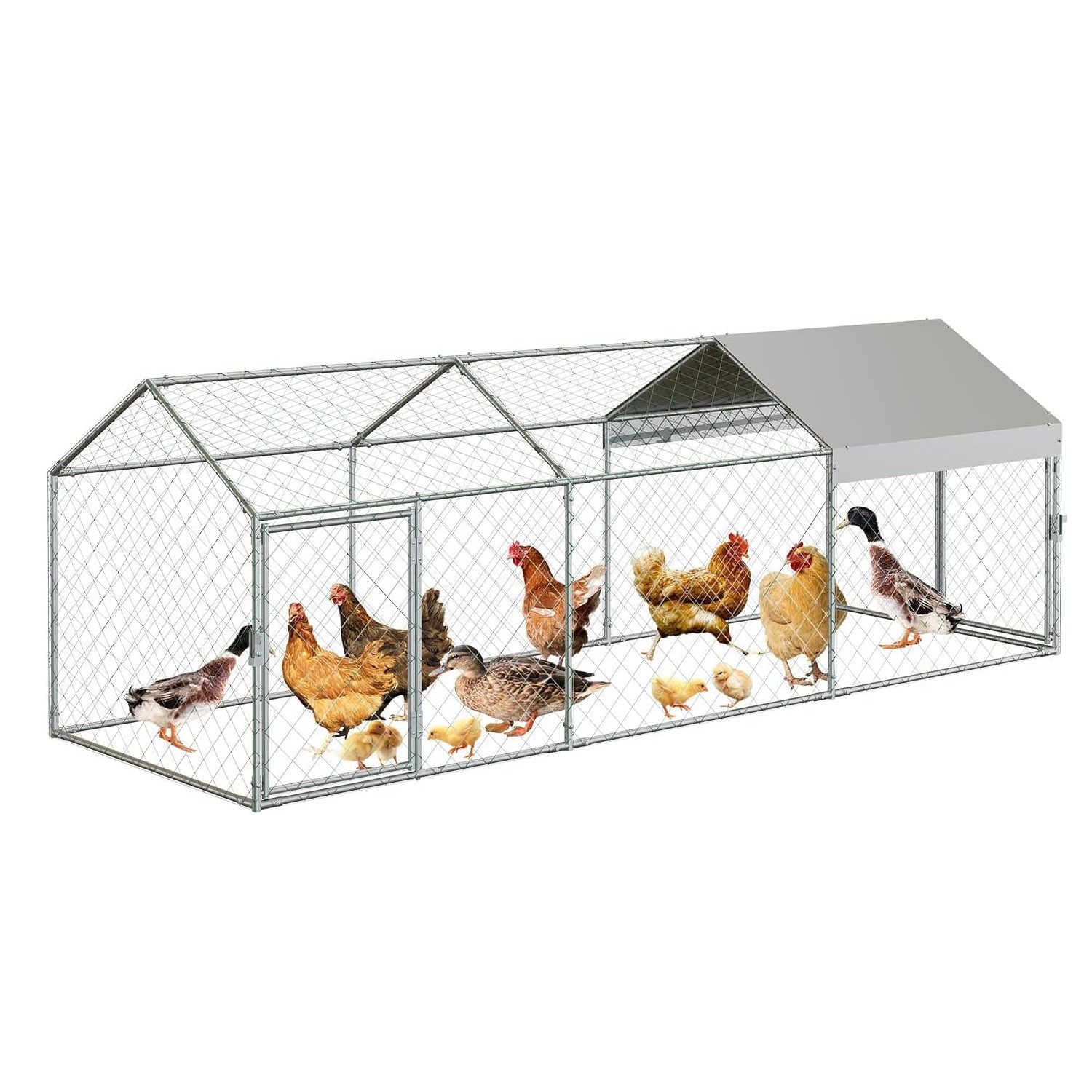 Heavy Duty Outdoor Walk-in Chicken Runs w/Cover Poultry Cage 120"×40"×40" Silver