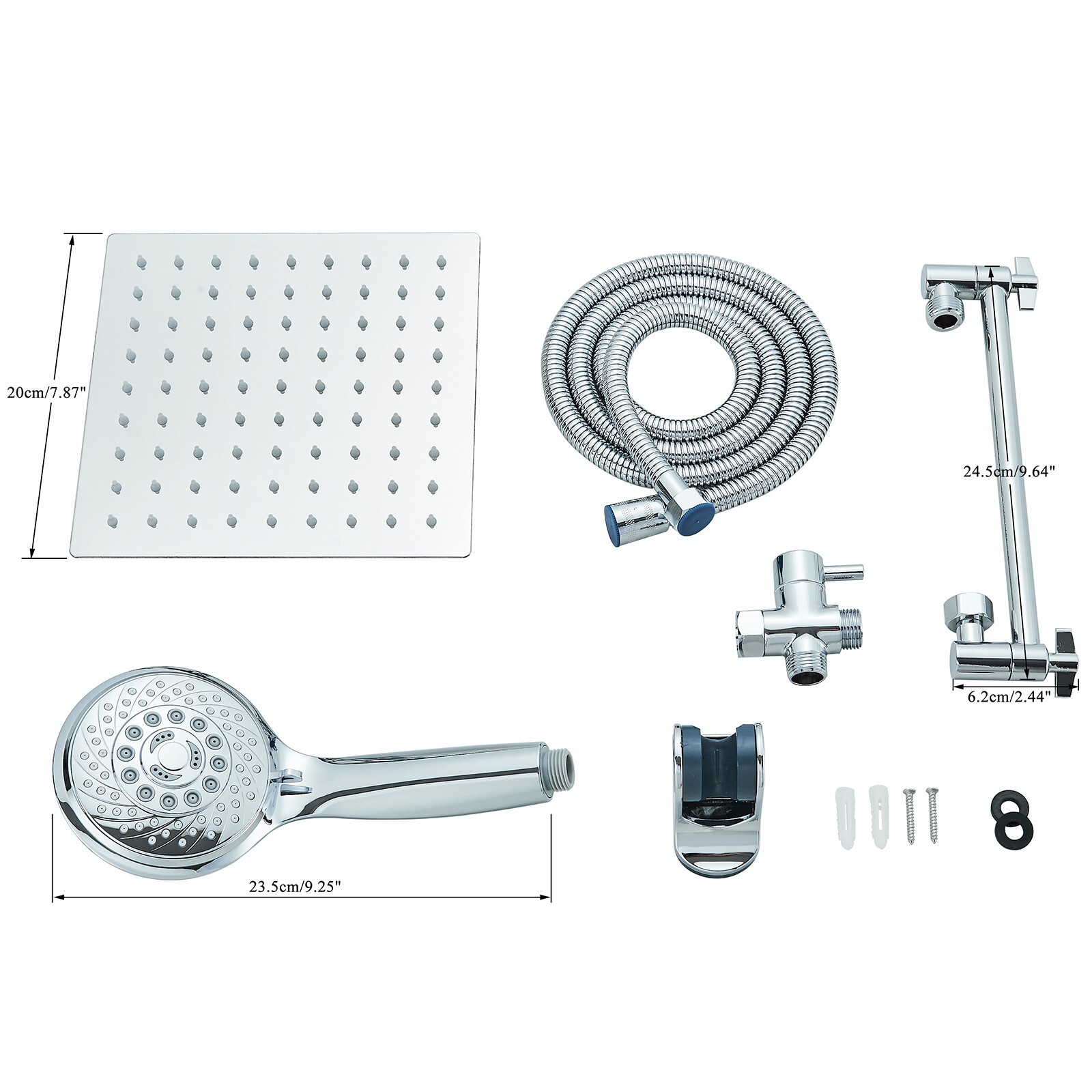 Chrome 8"Rain Shower Head with Handheld Spray Combo High Pressure Adjustable Arm