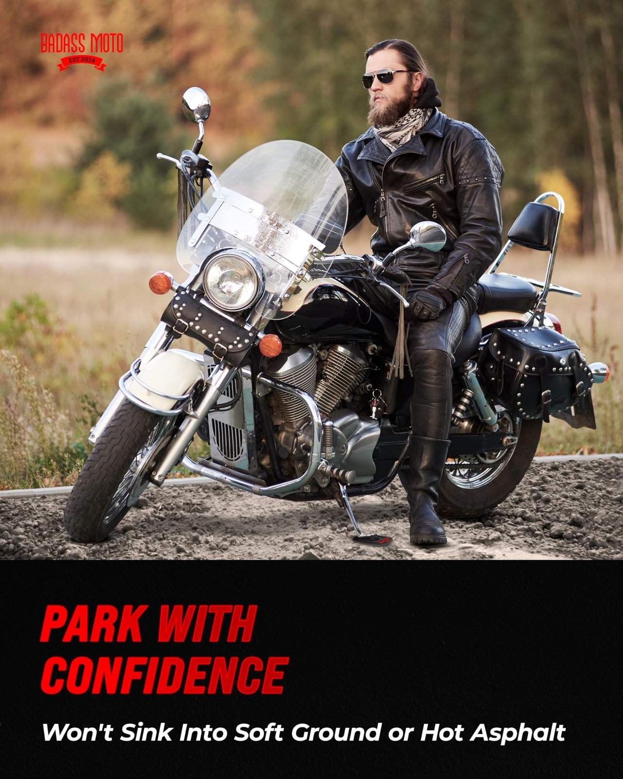 Motorcycle Kickstand Pad - Black - Rugged Kick Stand Coaster/Support Plate