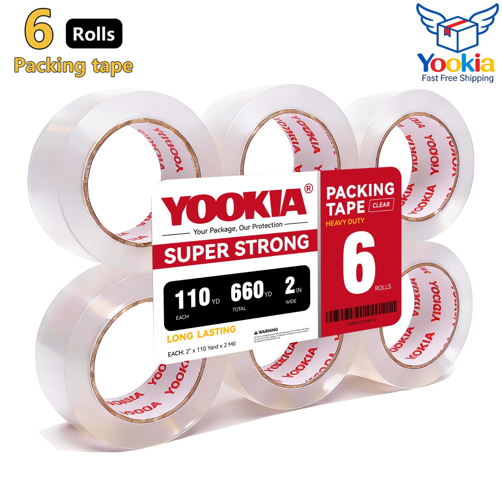 6/18Rolls Shipping Packaging Box Packing Sealing Tape 2 mil 2"x110 Yards 330FT