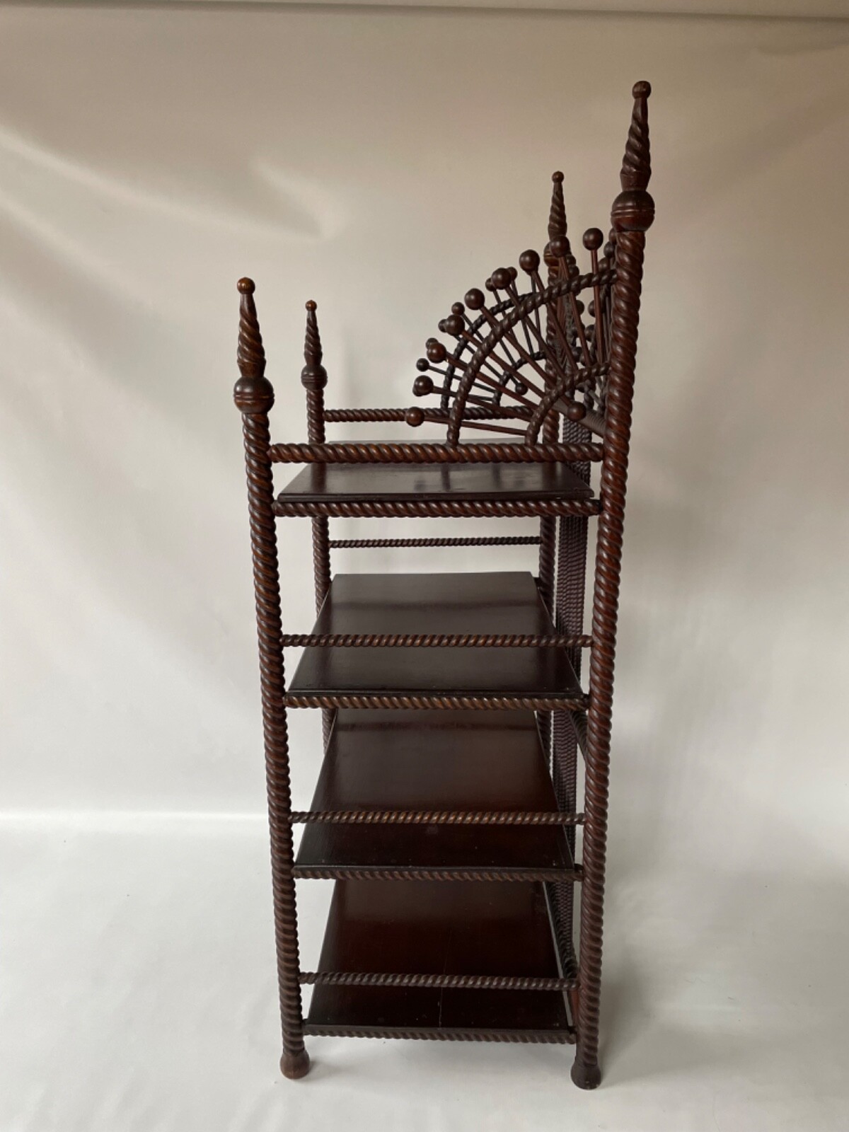 Antique Victorian Barley Twist Stick and Ball Small 4 Tier Bookcase 1890s