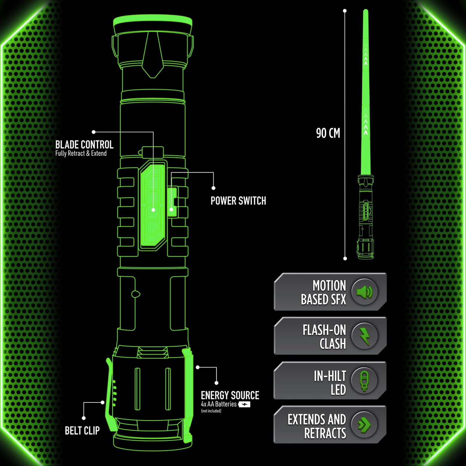 Power Saber Energy Blade Green First Ever Automatic Saber Auto Extending & Re...