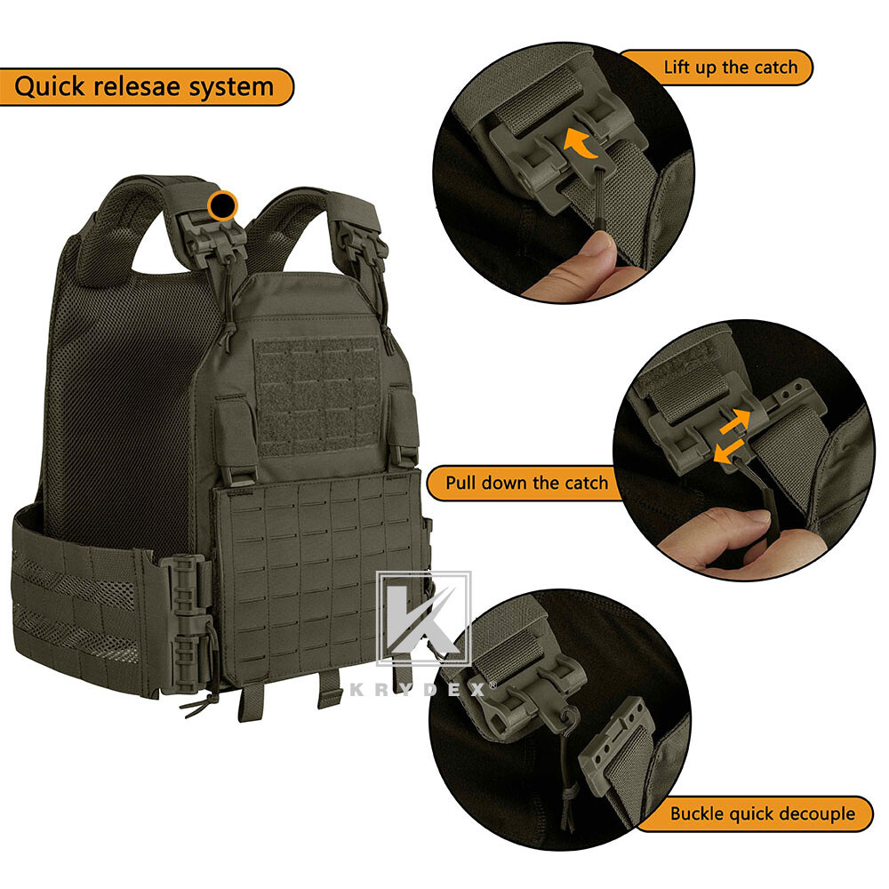 KRYDEX Plate Carrier Tactical Vest Quick Release & Laser Cut MOLLE Panel w/ Clip