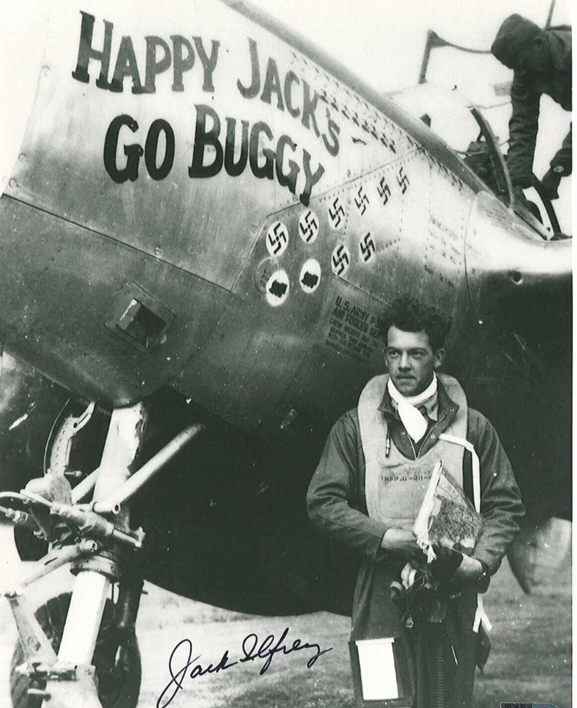 Jack Ilfrey Signed 8x10 Photograph WWII Ace 8V (d) P-51 Ace Pose B