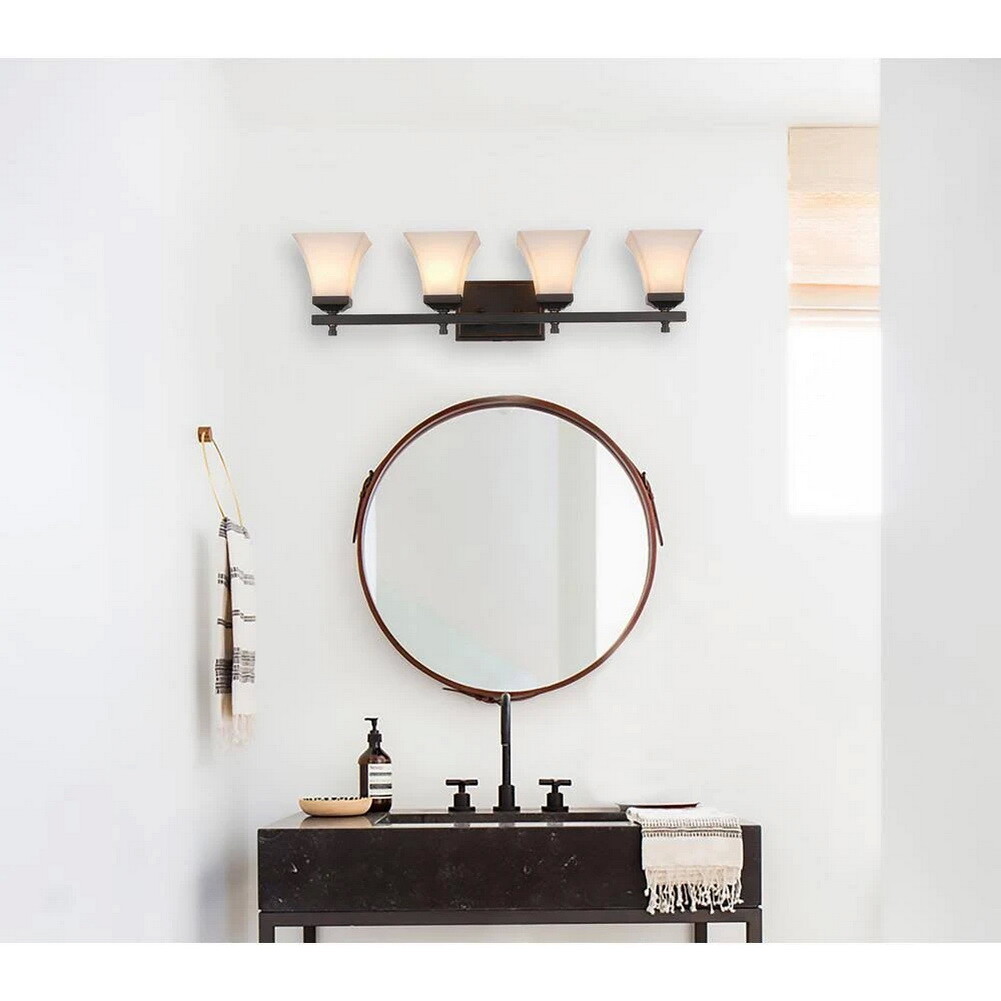 Rubbed Oil Bronze And Frost Glass 4 Light Bath Wall Fixture Orig $435
