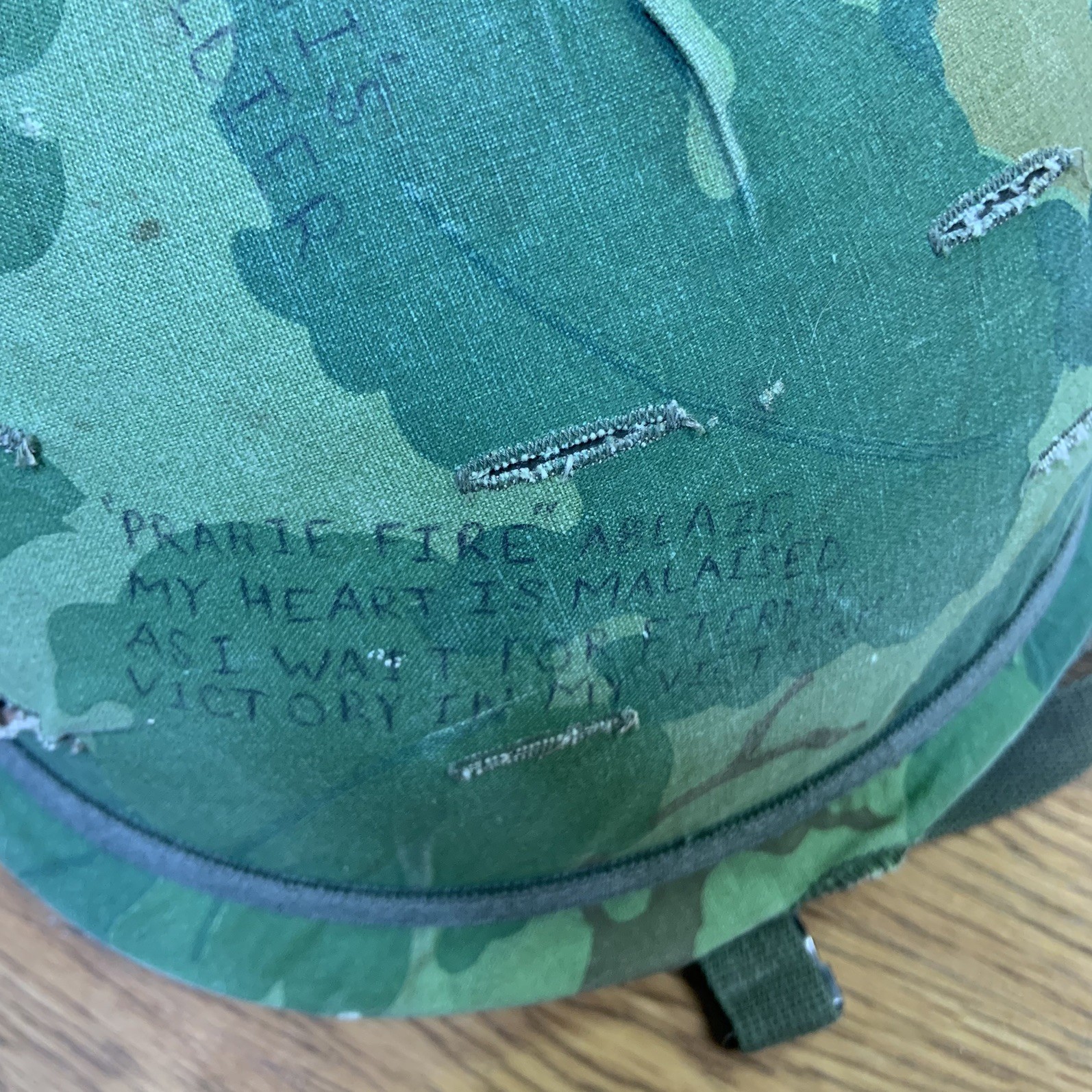 Vietnam War Era U.S. M1 Combat Helmet w/ Reversible Mitchell Camo Cover & Liner