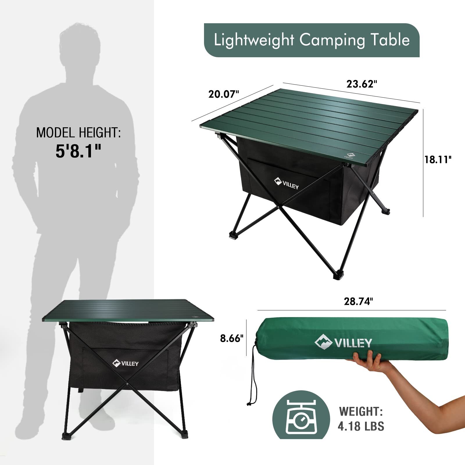 VILLEY 19" Camping Side Table w/Carrybag Ultralight Aluminum Folding Beach Table