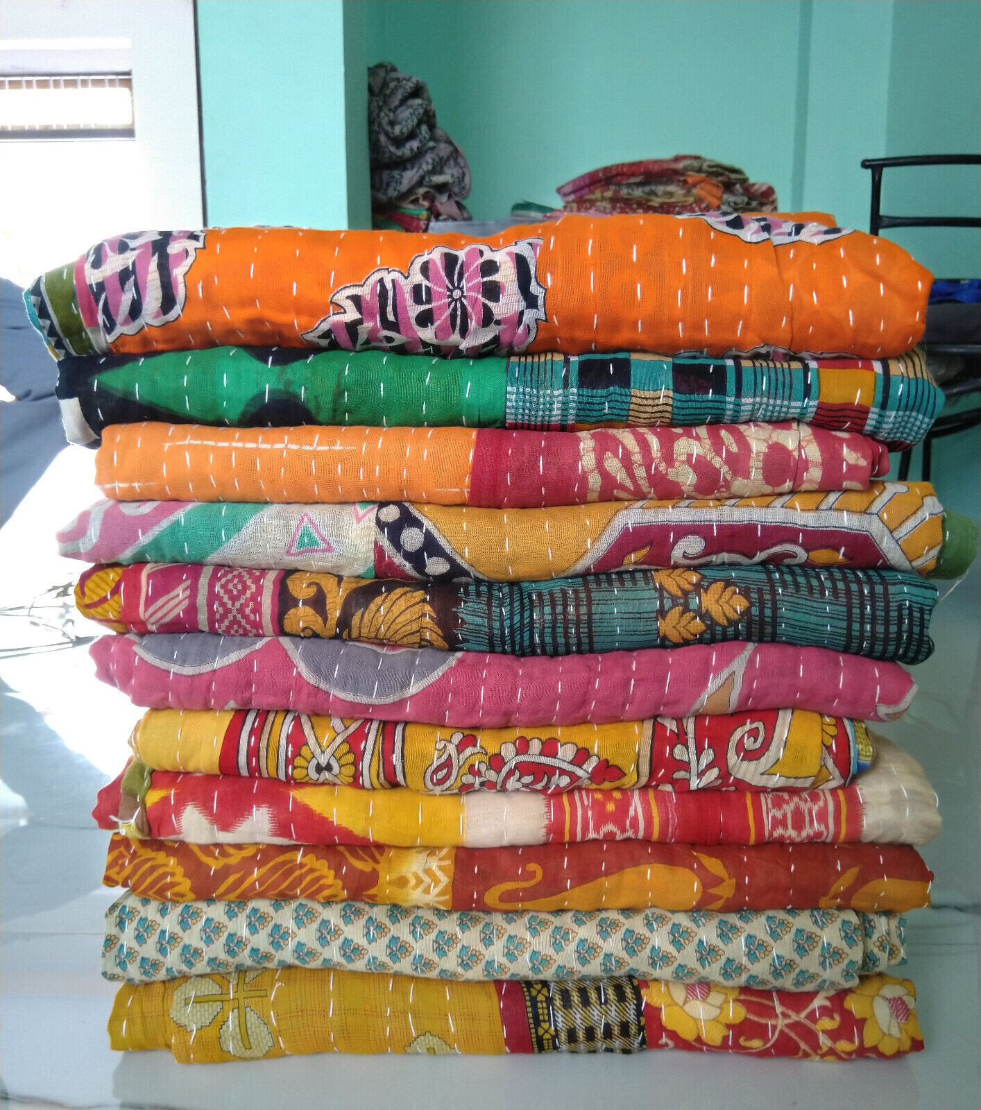 Wholesale Lot 10 PC Throw Blanket Kantha Quilt Indian Vintage Cotton Bedspreads