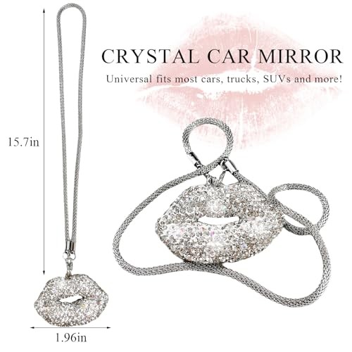 Bling Lip Car Rear View Mirror Charm, Personalized Rhinestone Lip Pendant White