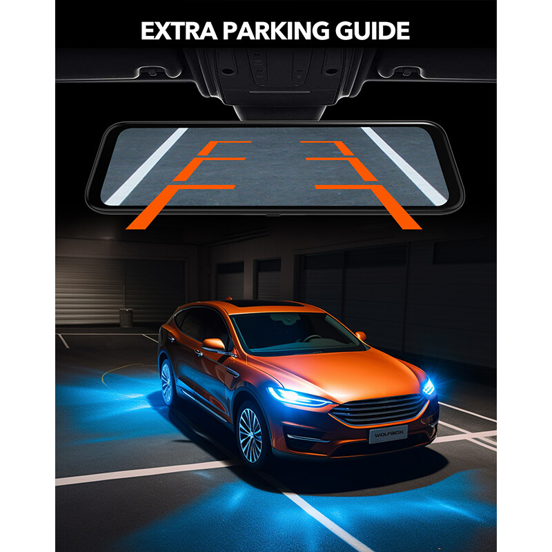 WOLFBOX 12" Mirror Dual Dash Camera Front & Rear Dash Cam With WiFi&GPS for Cars