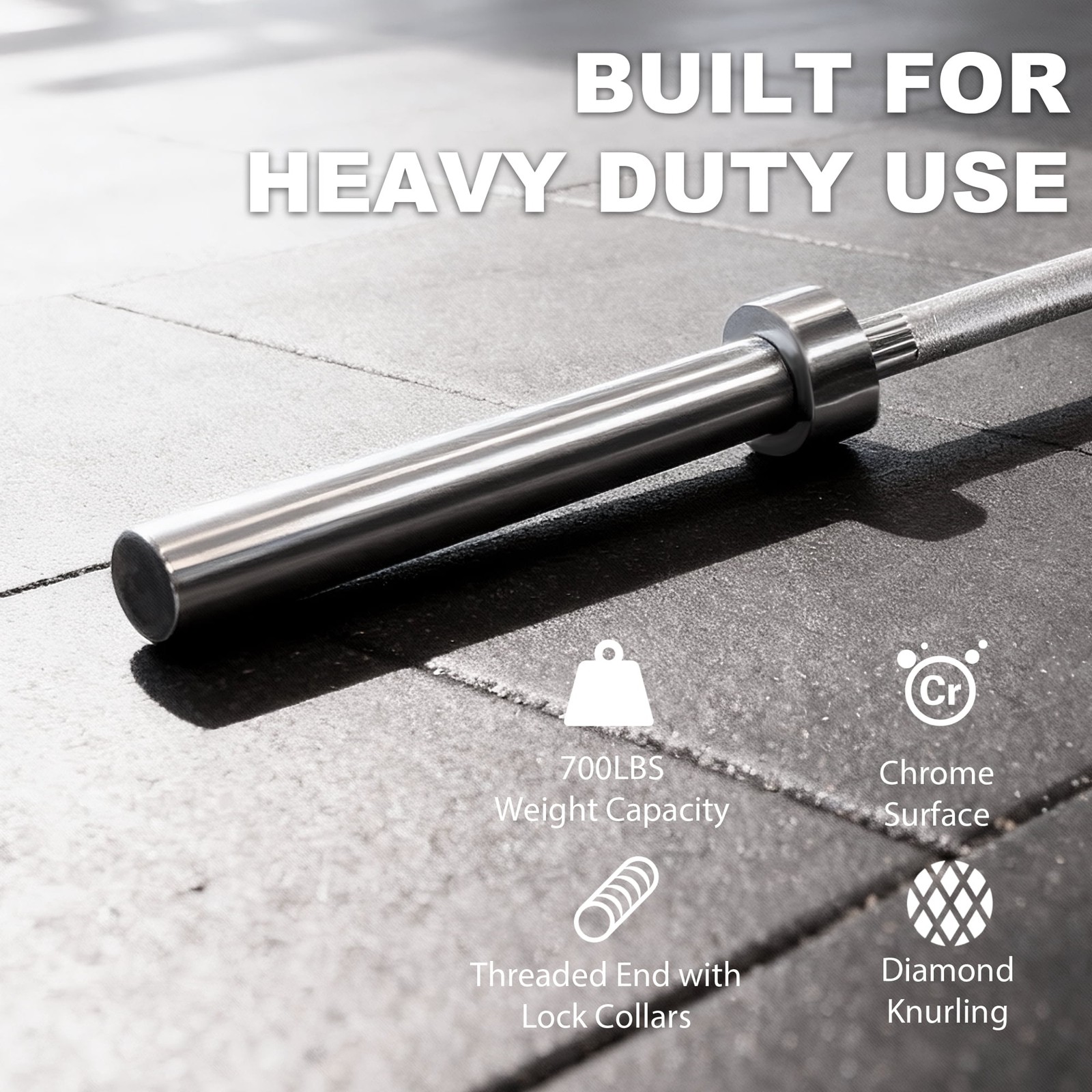 6FT Straight Olympic Barbell, Alloy Steel, 2-Inch Diameter, Silver Finish