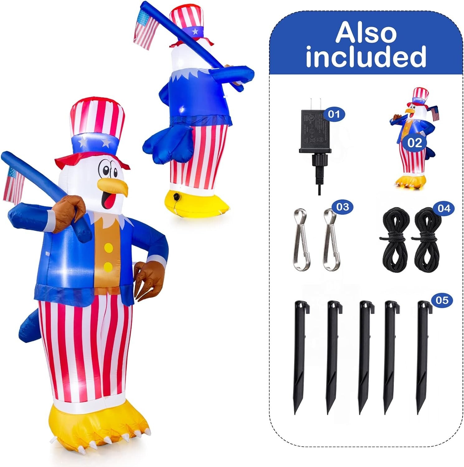 6FT Patriotic Bald Eagle Inflatable 4Th of July Independence Day Outdoor Decor