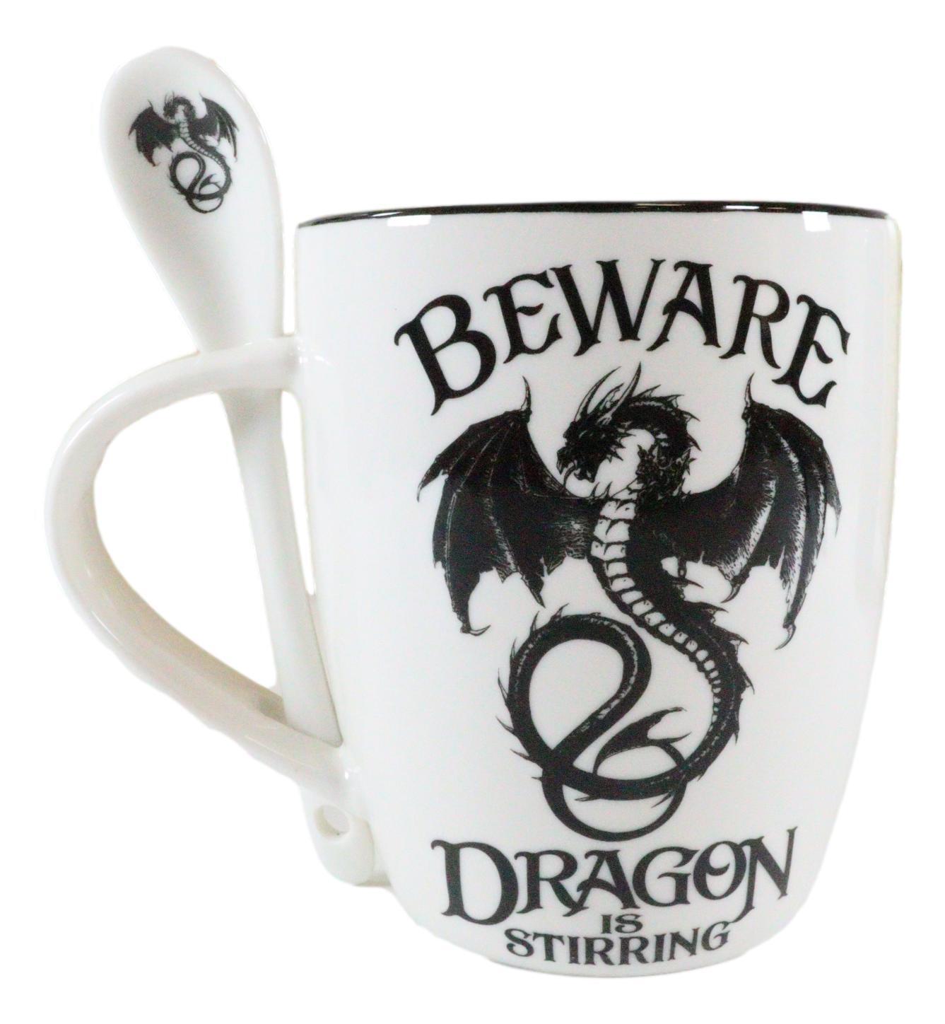 Ebros Altar Drake Beware Dragon Is Stirring Cocoa Tea Coffee Cup Mug & Spoon Set