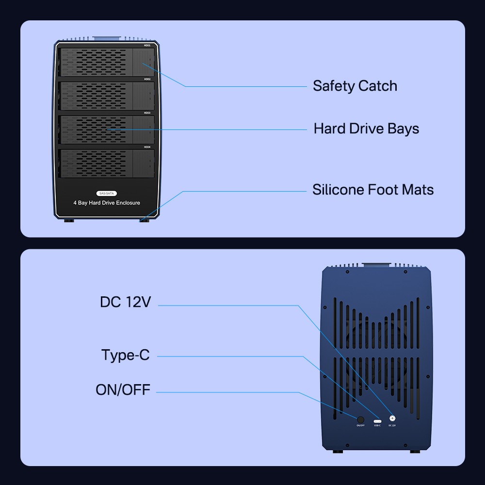 Acasis 4 Bay SAS/SATA to USB 3.0 Hard Drive Enclosure for 2.5/3.5 Inch HDD/SSD