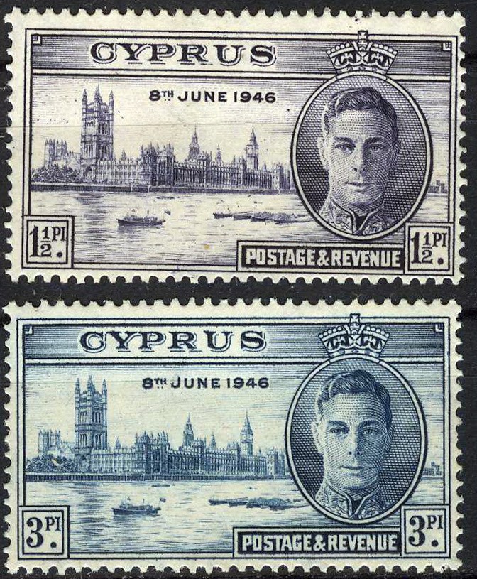 Cyprus 1946 Peace King George & Parliament building MLH (SC# 156-157)