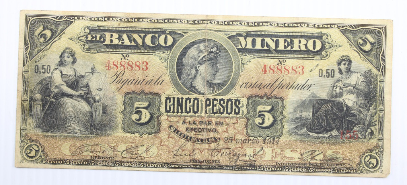 1914 5 PESOS EL BANCO MINERO, MEXICO  #0419
