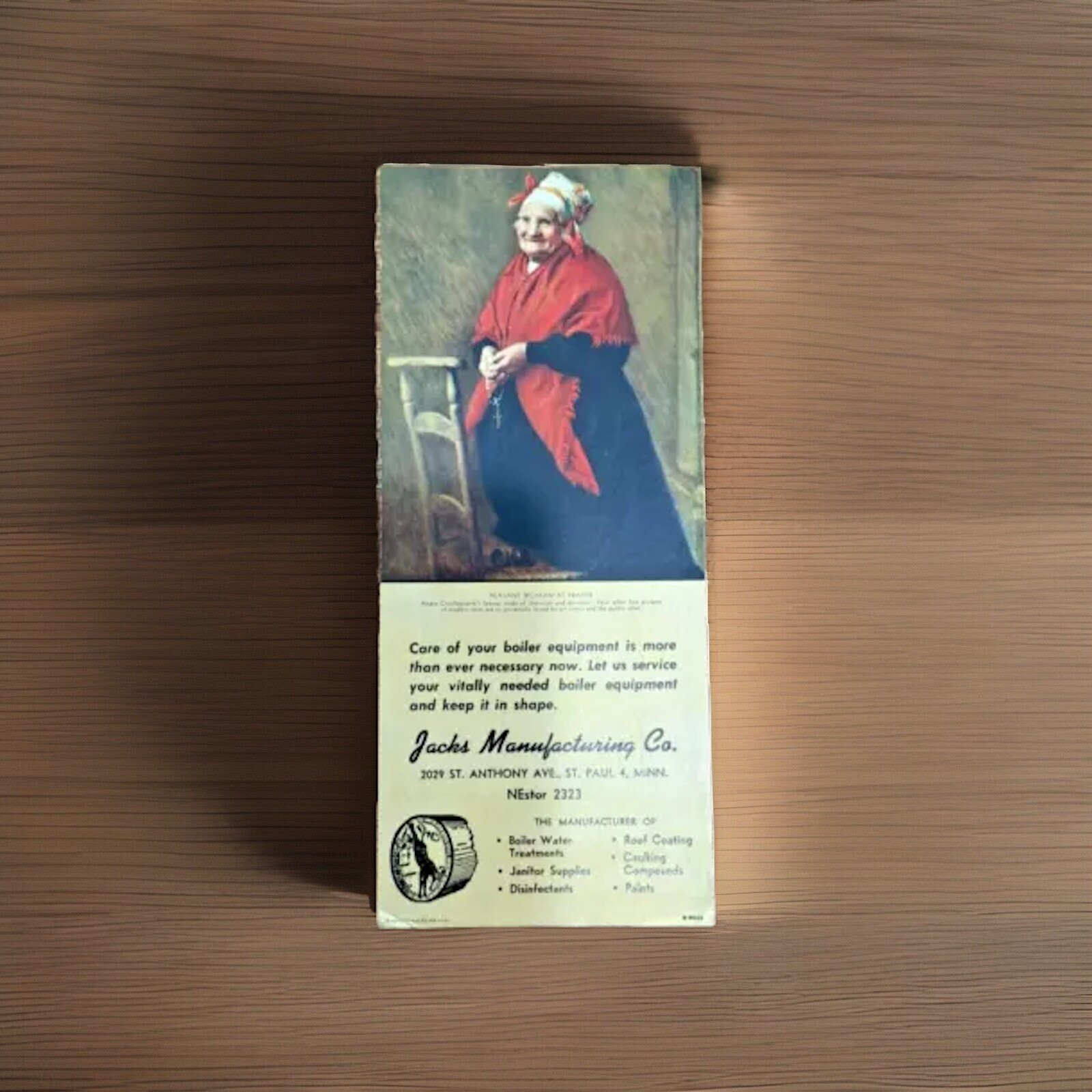 Jacks Manufacturing Co Ad Boiler Equipment Peasant Woman at Prayer B39223 USA