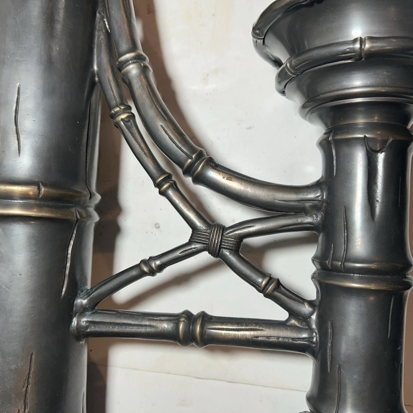 PAIR Vintage Decorative Arts Inc HUGE 31.75” Bronze / Brass Bamboo Wall Sconces