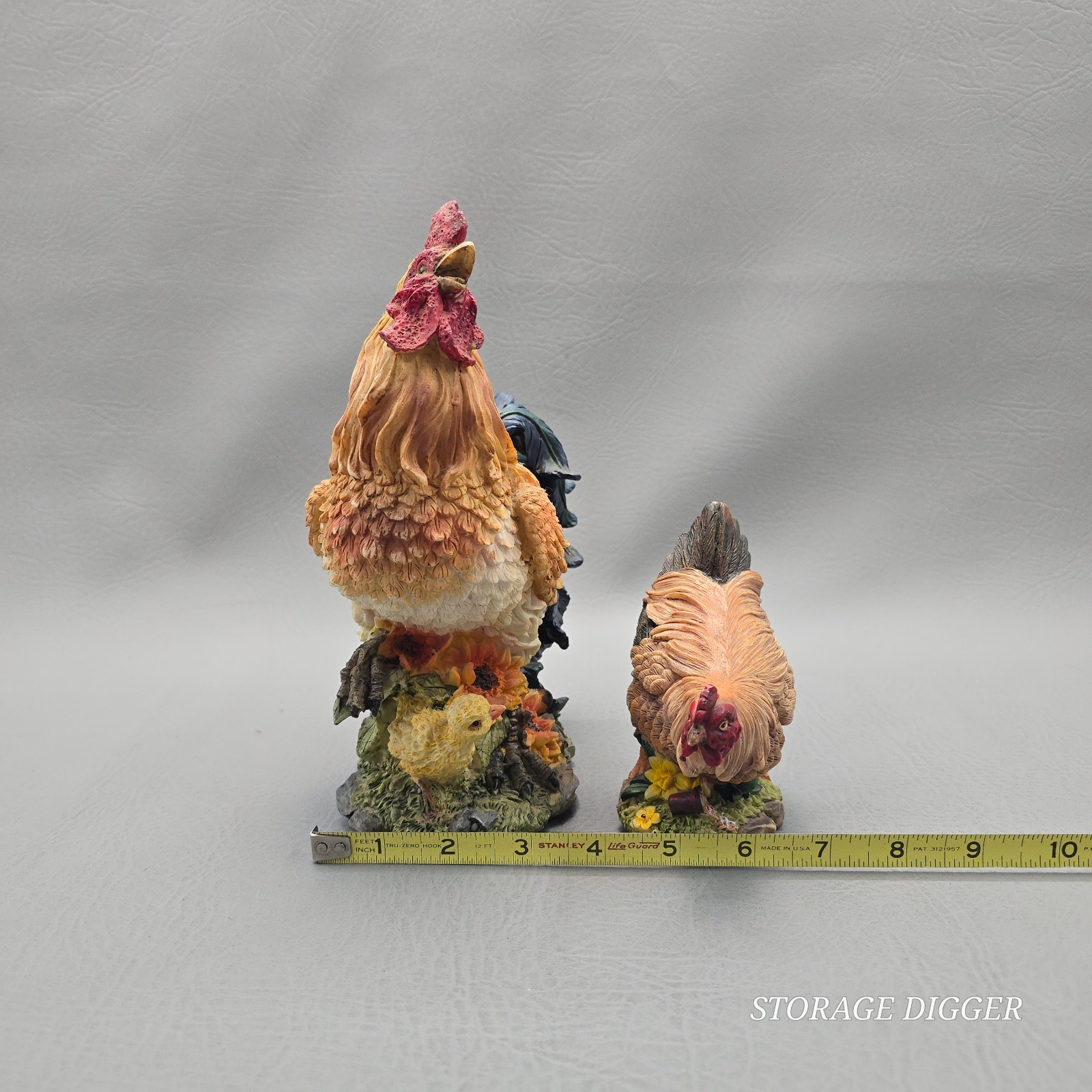 Vintage Resin Rooster and Hen Animal Figurines Farmhouse Decor 2 Pcs 9 in
