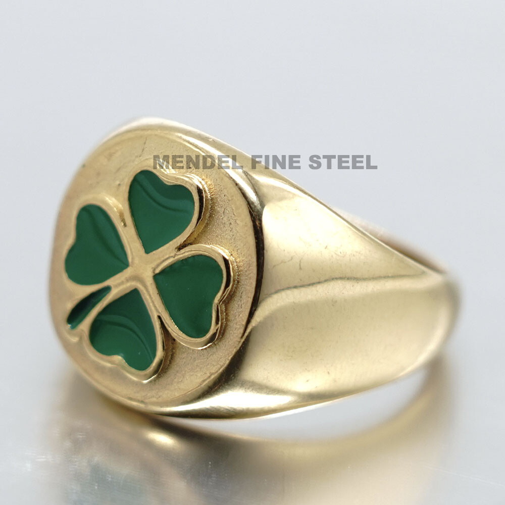 MENDEL Mens Womes Gold Plated Irish 4 Four Leaf Clover Shamrock Ring Size 6-12