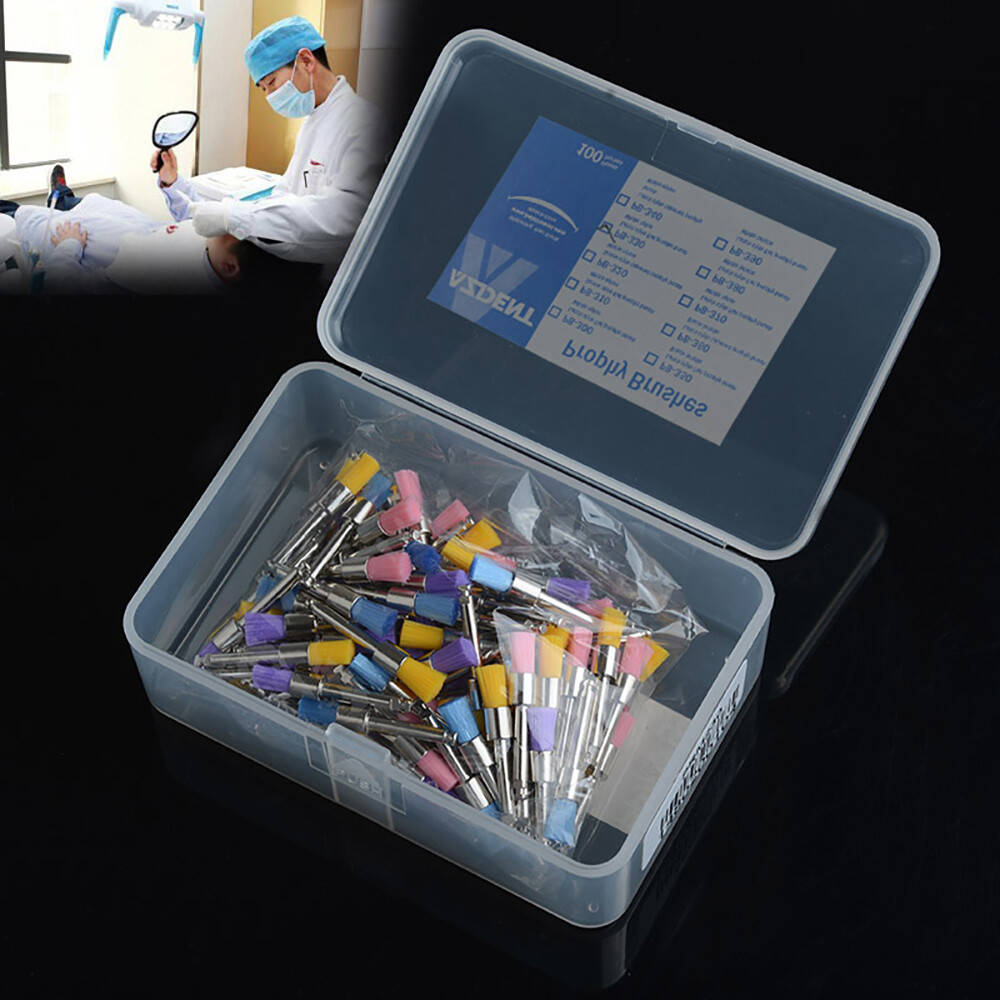 100pzas/pqt Tazón de Fuente de Nylon Colorido Dental Cepillo Profiláctico Pulido