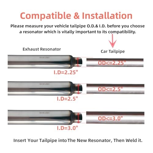 Exhaust Resonator, Straight Gasflow Design, Quiet and Deep Sound Muffler, 2.25