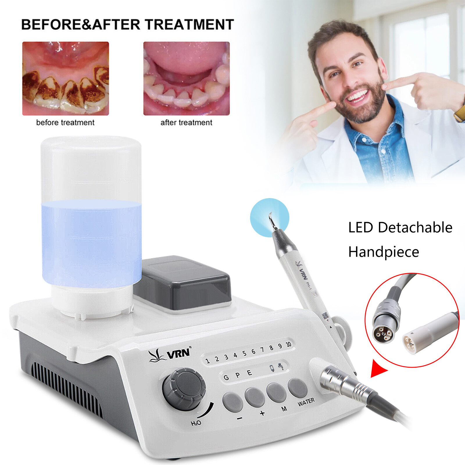 Woodpecker Style Dental LED Cordless Ultrasonic Scaler &LED Detachable Handpiece