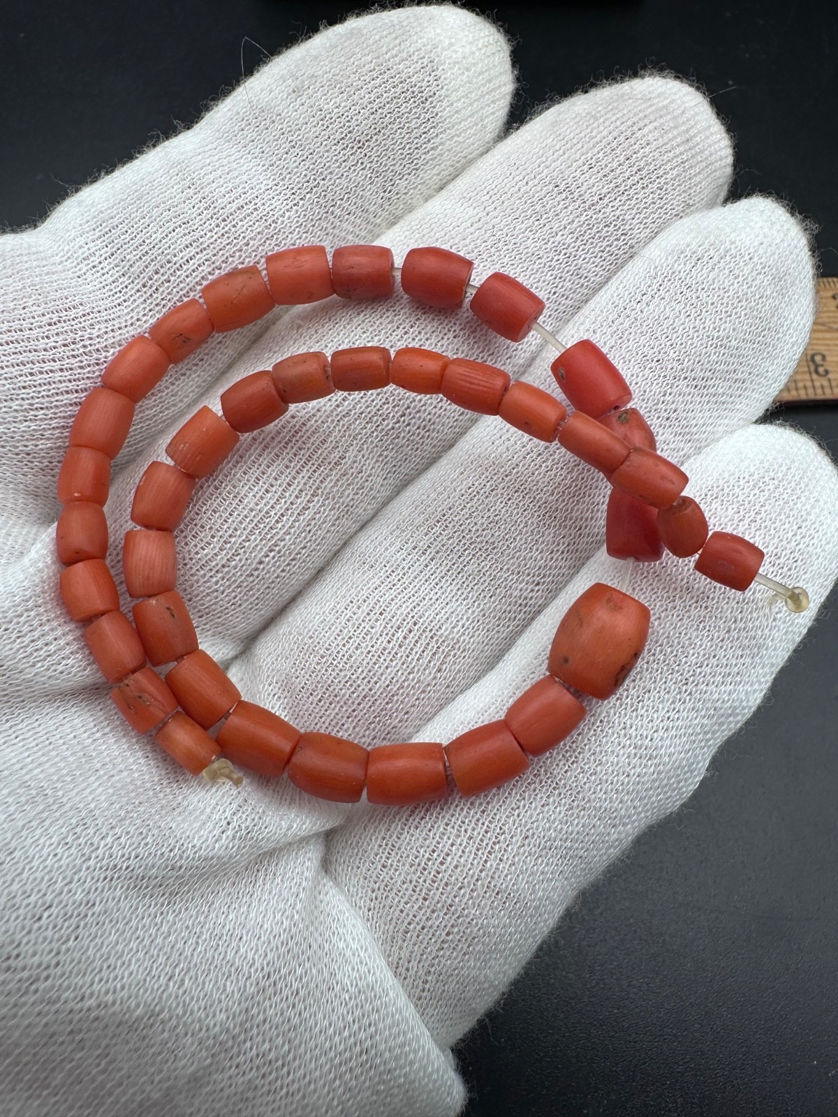 UNDYED Antique BEAD CORAL salmon VTG Mediterranean TIBETAN Japan Mala dZi Chung