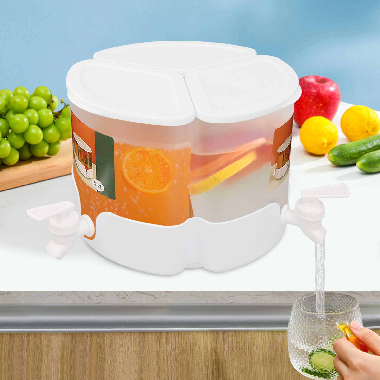 360° Rotation Juice/Drink Dispenser 5.2L 3-in-1 Beverage Dispenser W/ 3* Faucets
