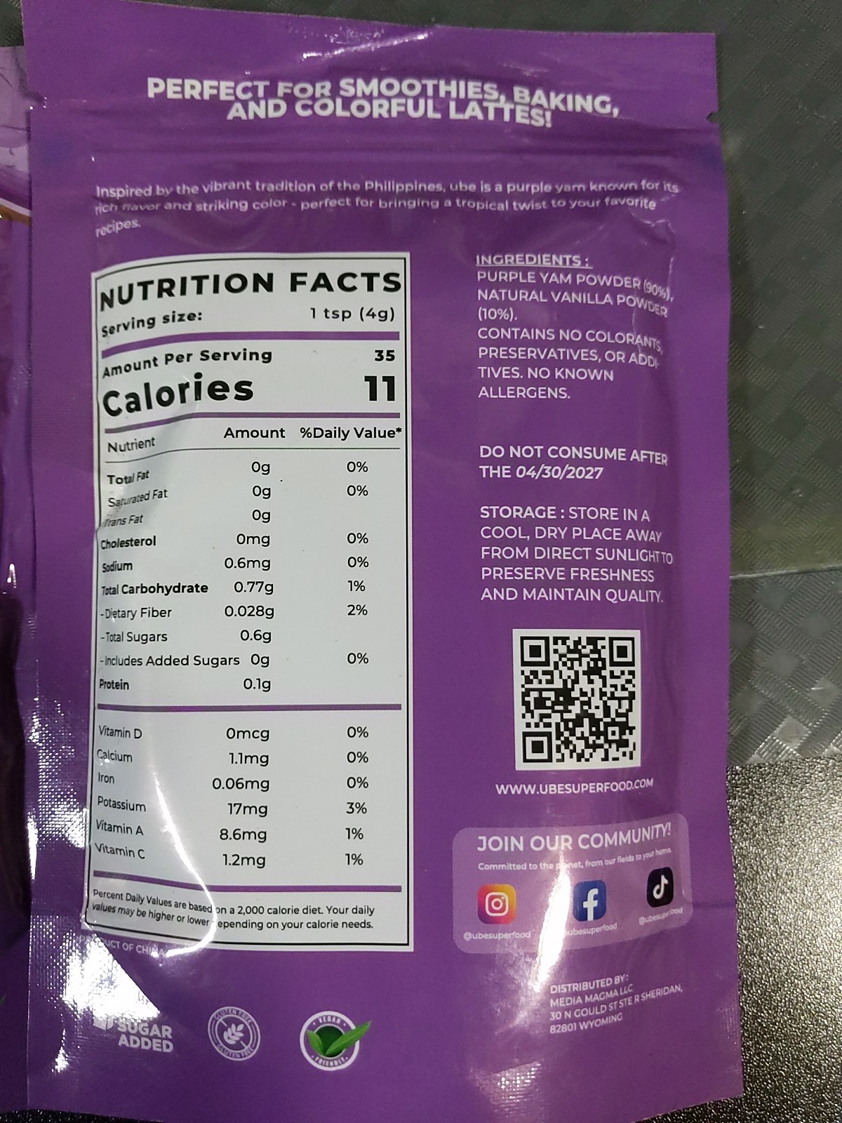 Lot Of 3 UBE Superfood Natural Ube powder 5 Oz Each Vanilla Flavor BB 04/2027