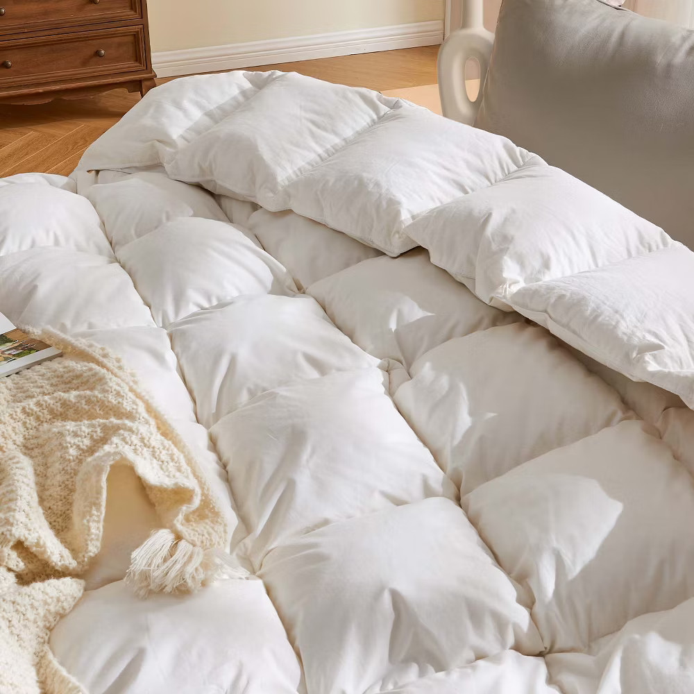 Inhand Goose Feather Down Fiber Comforter Queen Size - 100% White Cotton