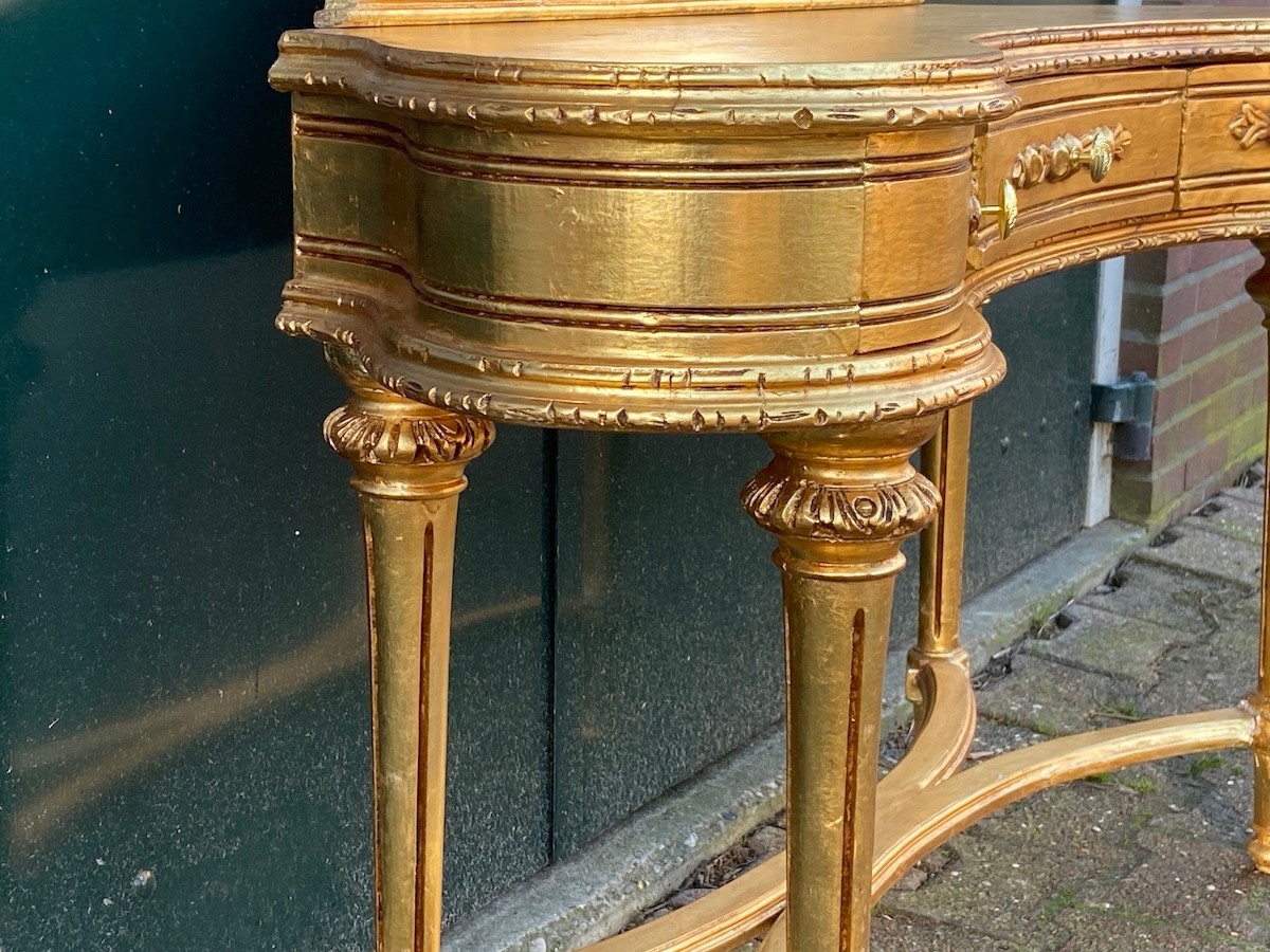 Vanity table with mirror French Louis XVI 1940s Gilt Beech Dressing Set